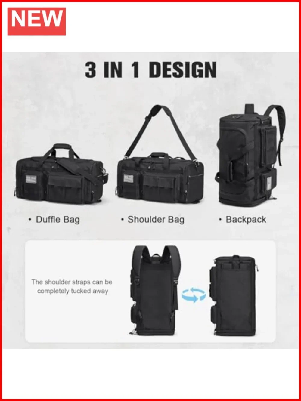 3-in-1 Expandable 55L Duffle Bag Travel Gym Backpack with Shoe Compartment